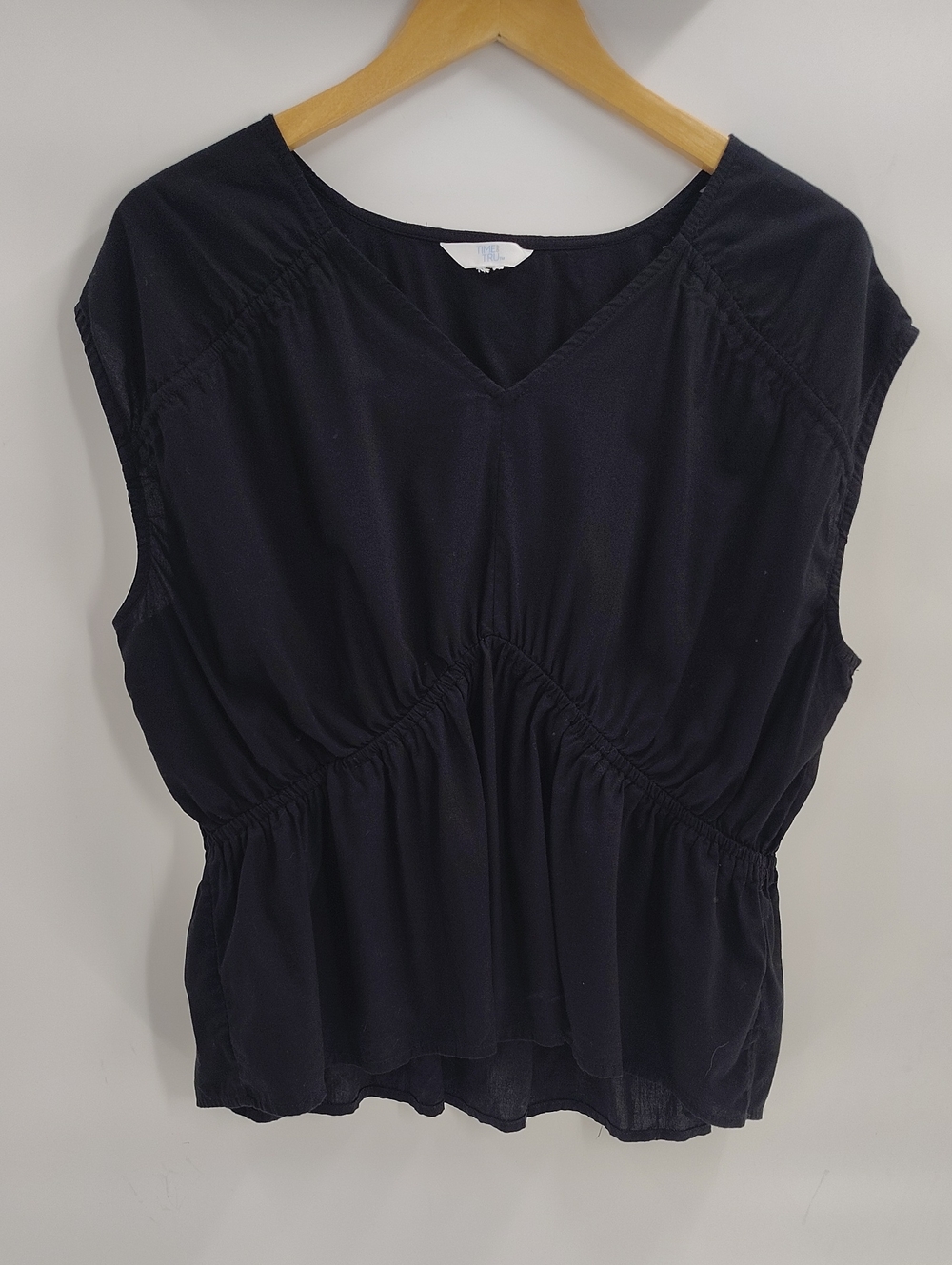 Time & Tru Black Top Size Large Peplum Babydoll Sleeveless
